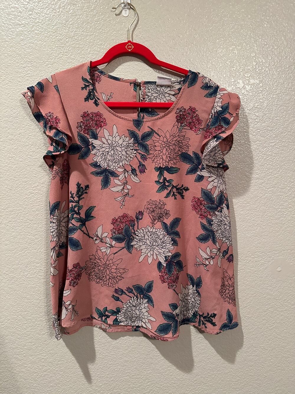 Impulsive Floral Rose Textured Ruffle Sleeve Blouse XL